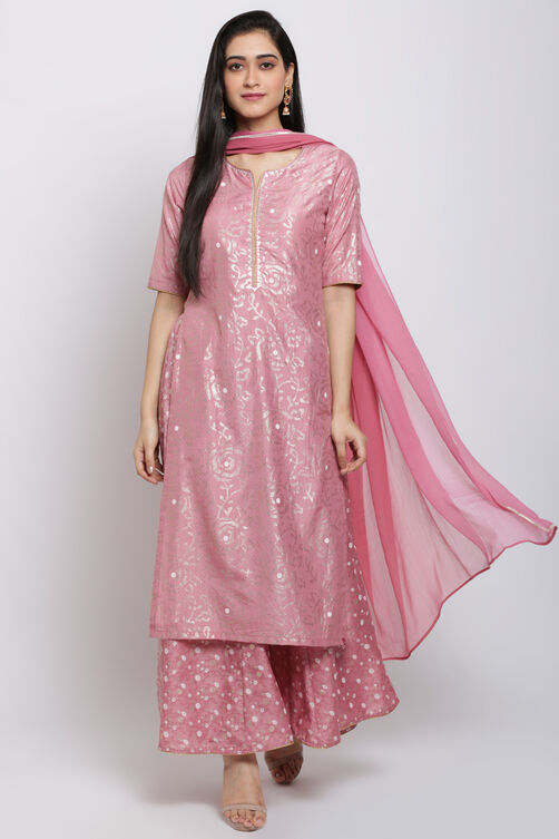 Onion Pink Art Silk Straight Kurta Sharara Suit Set image number 0