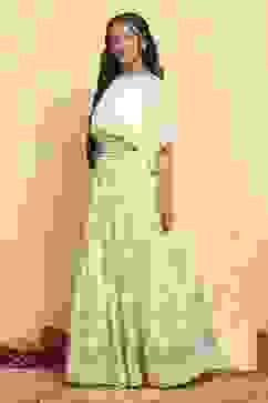 Neutral Polyester Embroidered Kalidar Lehenga Set image number 3