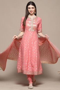 Blush Pink Poly Cotton Straight Suit Set image number 0