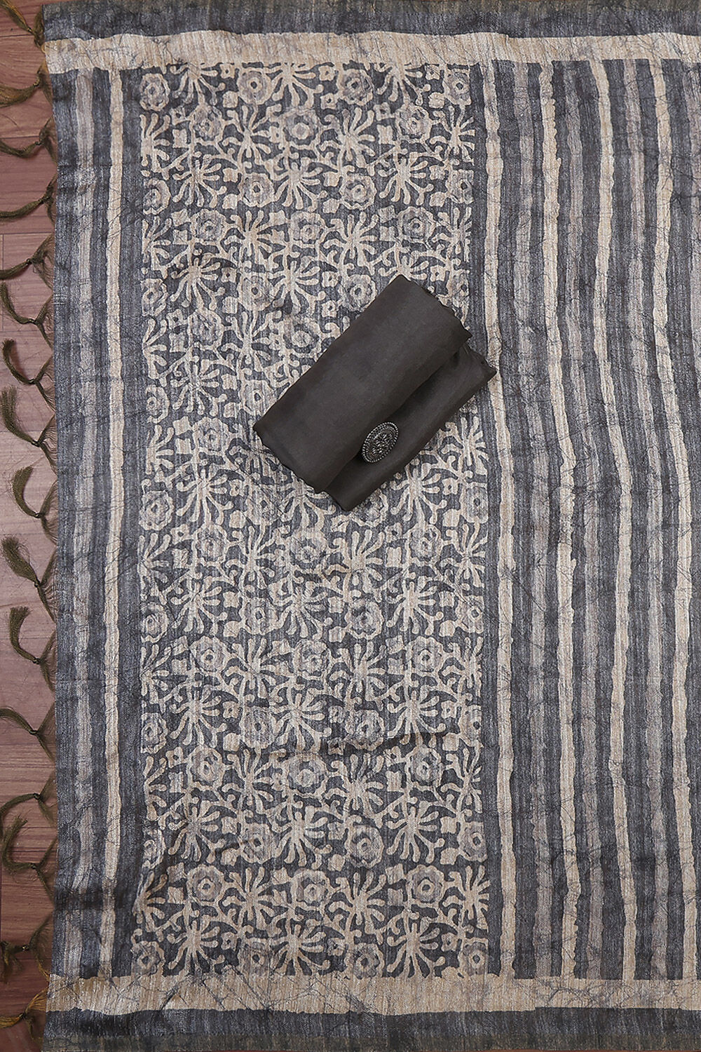 Rust Silk Blend Printed Unstitched Suit Set image number 3