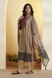 Beige Traditional Motifs Poly Linen Kurta Set image number 3