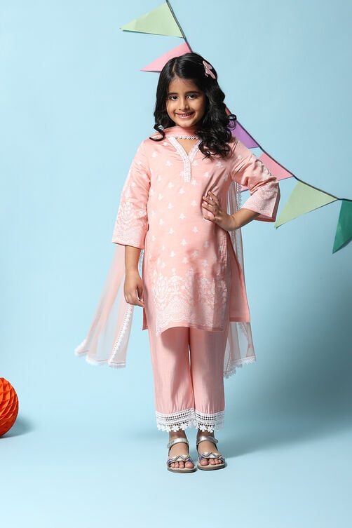 Pink Cotton Blend A-Line Kurta Sharara Suit Set image number 0