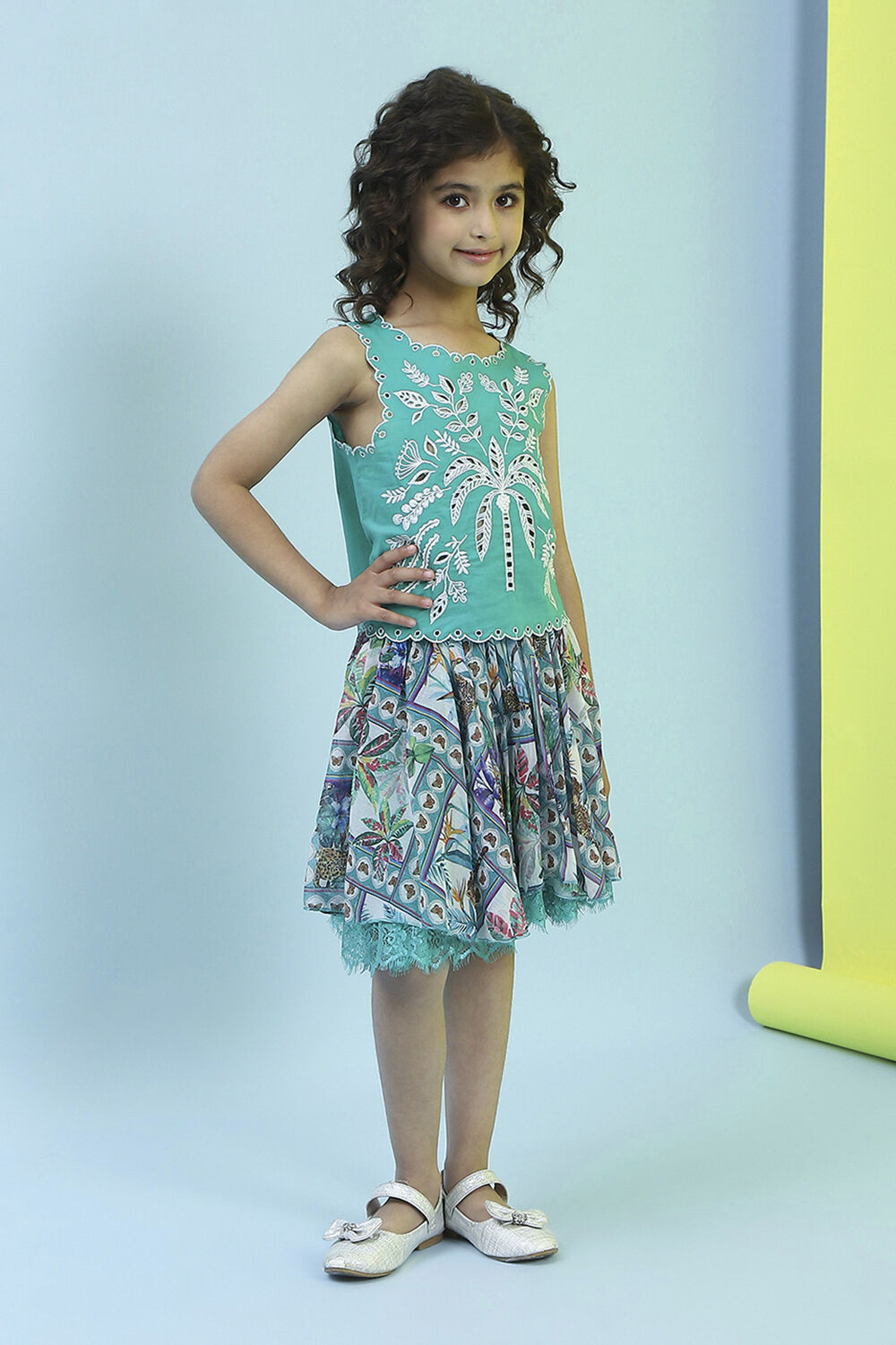 Green Cotton Top and Skirt image number 6