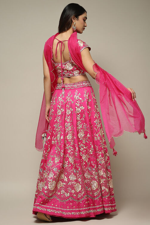 Fuchsia Viscose Embroidered Lehenga Set image number 8