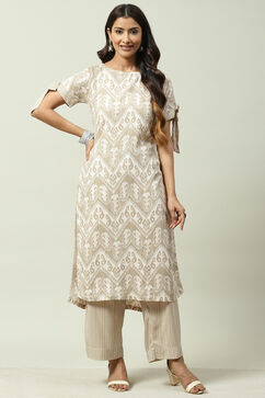 Beige Rayon Fusion Printed Kurta Set image number 0