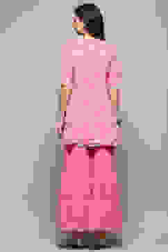 Pink Floral Embroidered A-Line Suit Set image number 5