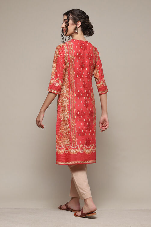 Coral Cotton Straight Kurta Palazzo Suit Set image number 5