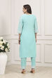 Sea Green Cotton Straight Kurta Pants Suit Set image number 4