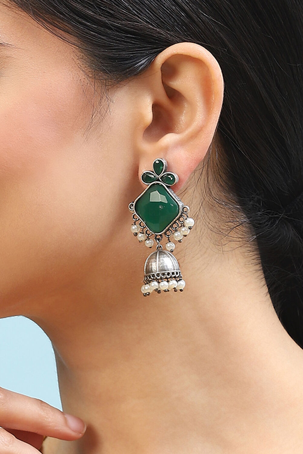 Green Brass Earrings image number 1