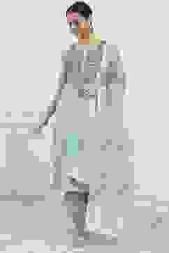 Blue Chanderi Hand Embroidered Unstitched Suit Set image number 1