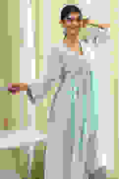 Aqua Embroidered Gathered Kurta image number 0