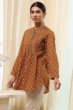Mustard Brown Cotton Printed Shirt image number 2