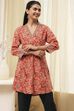 Rust Printed Straight Short Kurta image number 5
