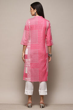 Pink Cotton Flax Narrow Kurta Pant Suit Set image number 4