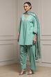 Green Viscose Rayon Straight Dyed Suit Set image number 3