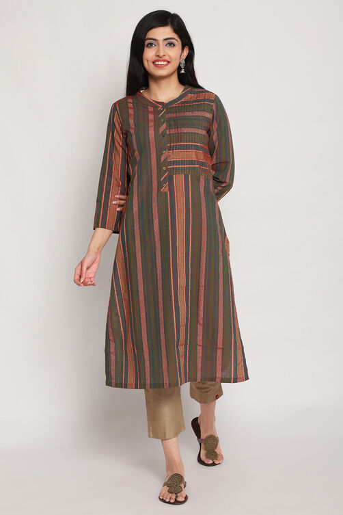 Green Cotton Straight Yarndyed Kurta image number 2