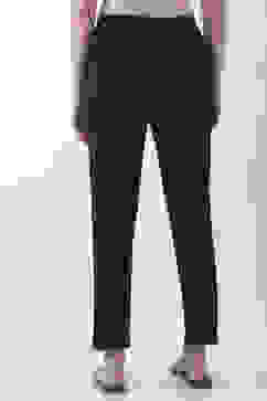 Navy Blue Solid Cotton Lycra Straight Pants image number 5