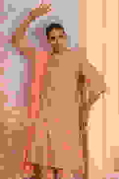 Pink Silk Embroidered Straight Suit Set image number 1