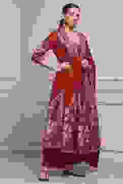 Red Cotton Anarkali Printed Suit Set image number 5