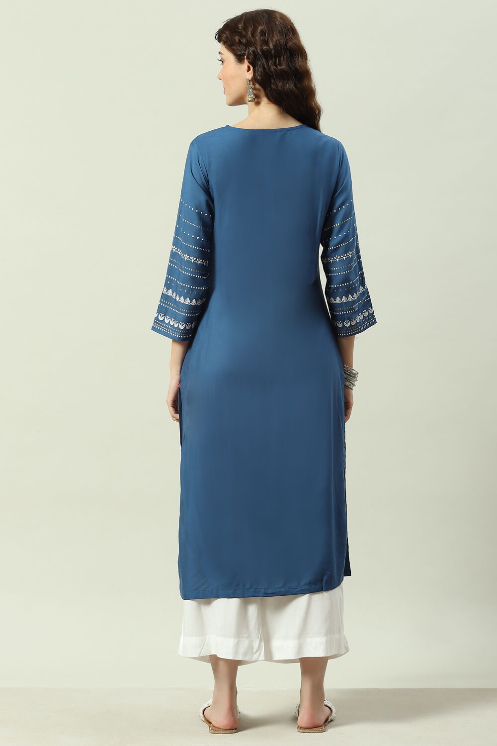 Mustard Printed Rayon Straight Kurta Palazzo Suit Set image number 4