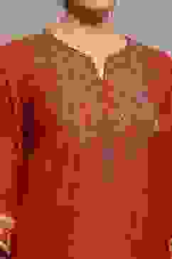 Burnt Orange Printed Straight Salwar Suit Set image number 1