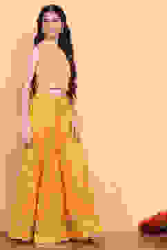 Yellow Printed Festive Fusion Set image number 6