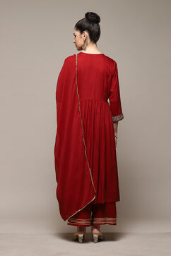 Green & Maroon Rayon Gathered Kurta Palazzo Suit Set image number 4
