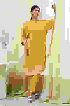 Mustard Yellow Printed Straight Suit Set image number 0