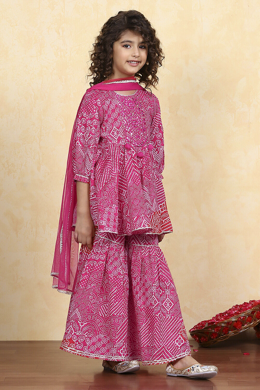 Pink Cotton Printed Straight Sharara Suit Set image number 5