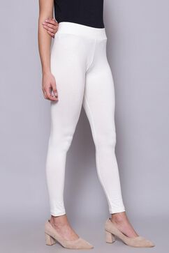 White Cotton Blend Solid Leggings image number 3