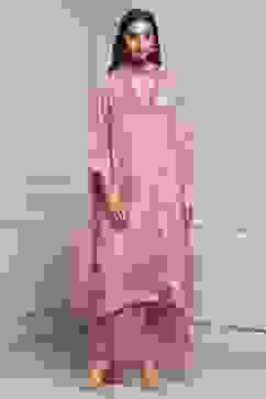 Pink Floral Printed Asymmetric Suit Set image number 6