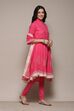 White Red Cotton Asymmetric Solid Kurta Churidar Suit Set image number 6