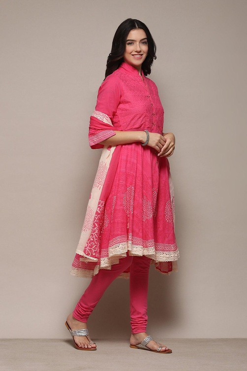 Turquoise Cotton Anarkali Solid Kurta Churidar Suit Set image number 6
