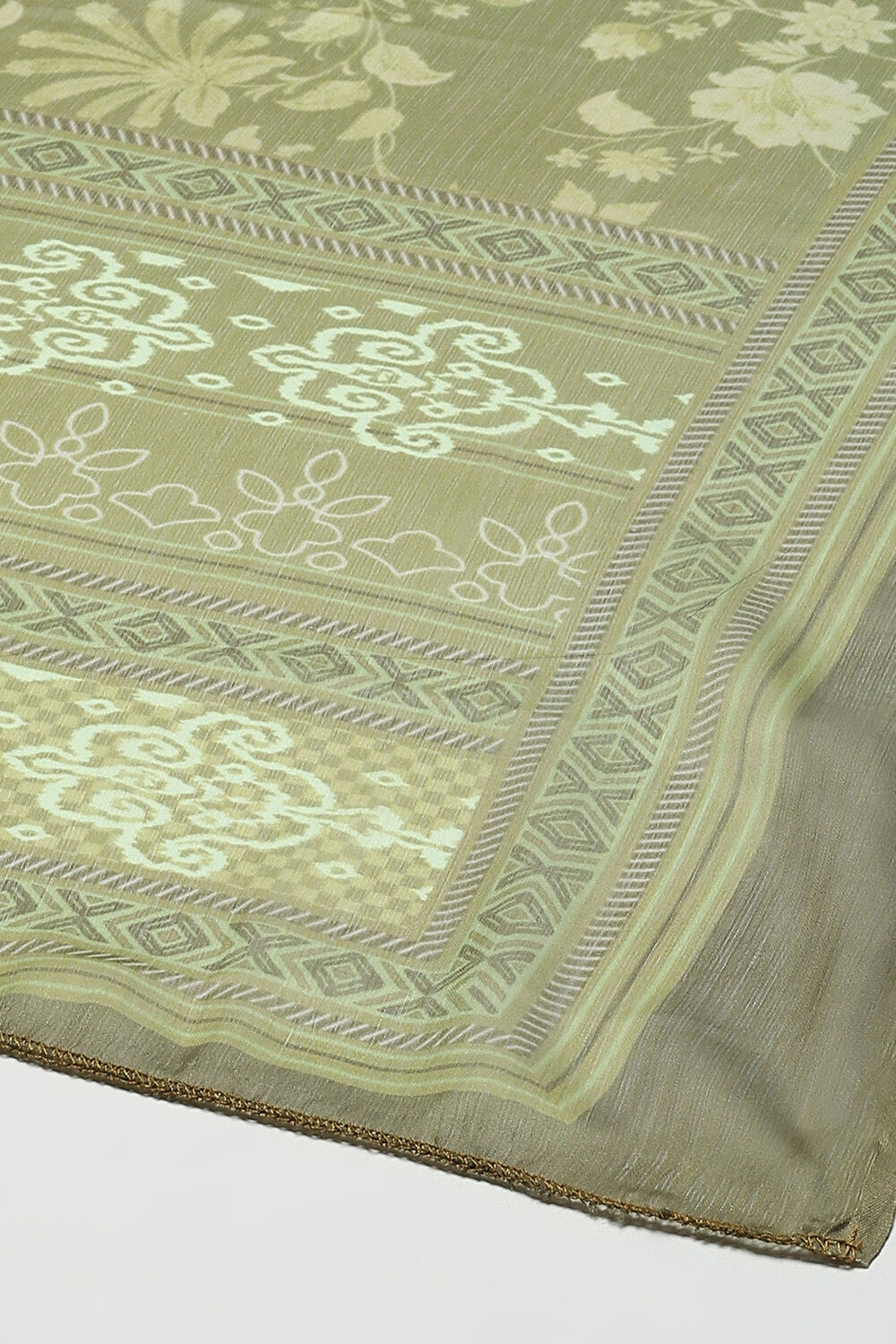 Olive Green Silk Blend Digital Print Unstitched Suit Set image number 4