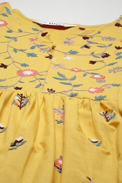 Yellow Cotton Gathered Kurta Palazzo Suit Set image number 1