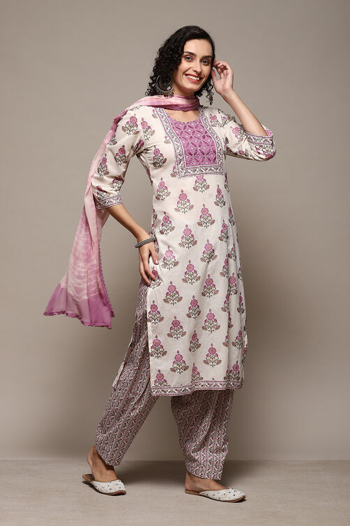 Purple Cotton Printed Unstitched Suit Set image number 7