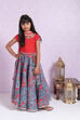 Red And Blue Poly Cotton Lehenga Set