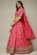 Fuchsia Silk Brocade Straight Embroidered Kurta Lehenga Set image number 4