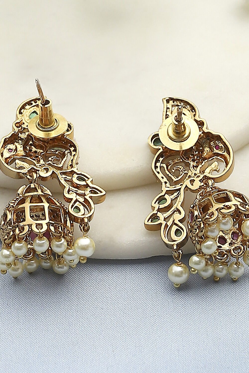 Gold Green Alloy Jhumka image number 2