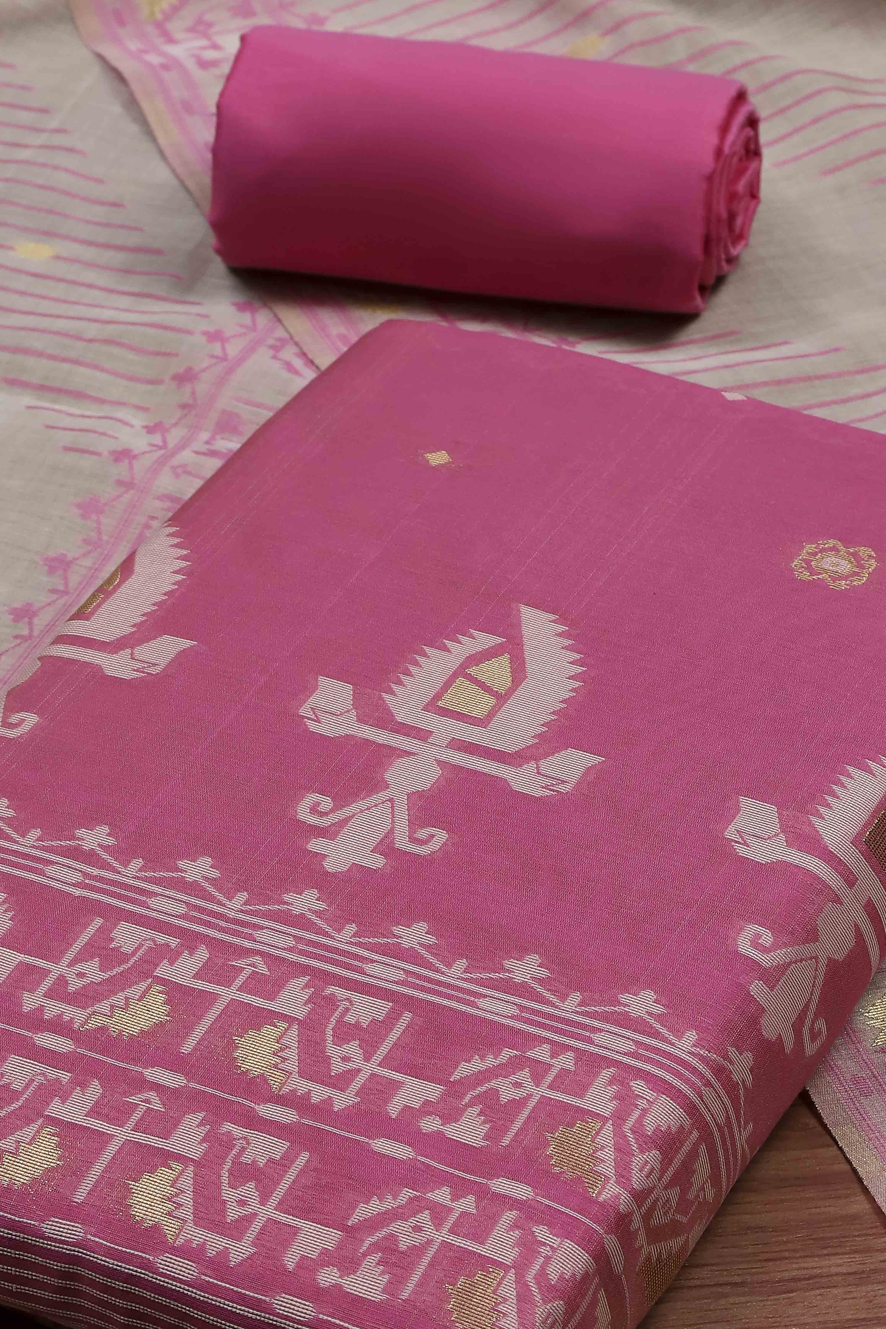 Blue Cotton Jamdani Unstitched Suit Set image number 1