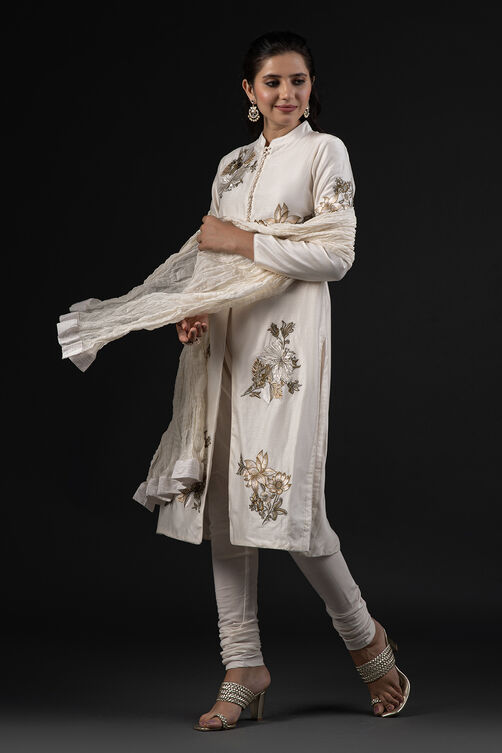 Rohit Bal Ivory Cotton Silk Straight Printed Suit Set image number 8