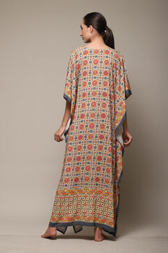 Beige Rayon Printed Kaftan image number 4