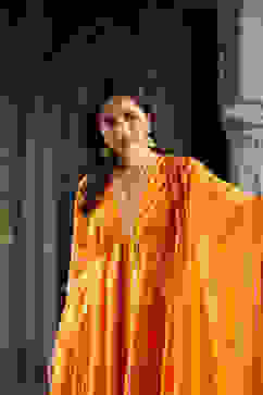 Mehandi Poly Cotton Anarkali Kurta Palazzo Suit Set image number 0