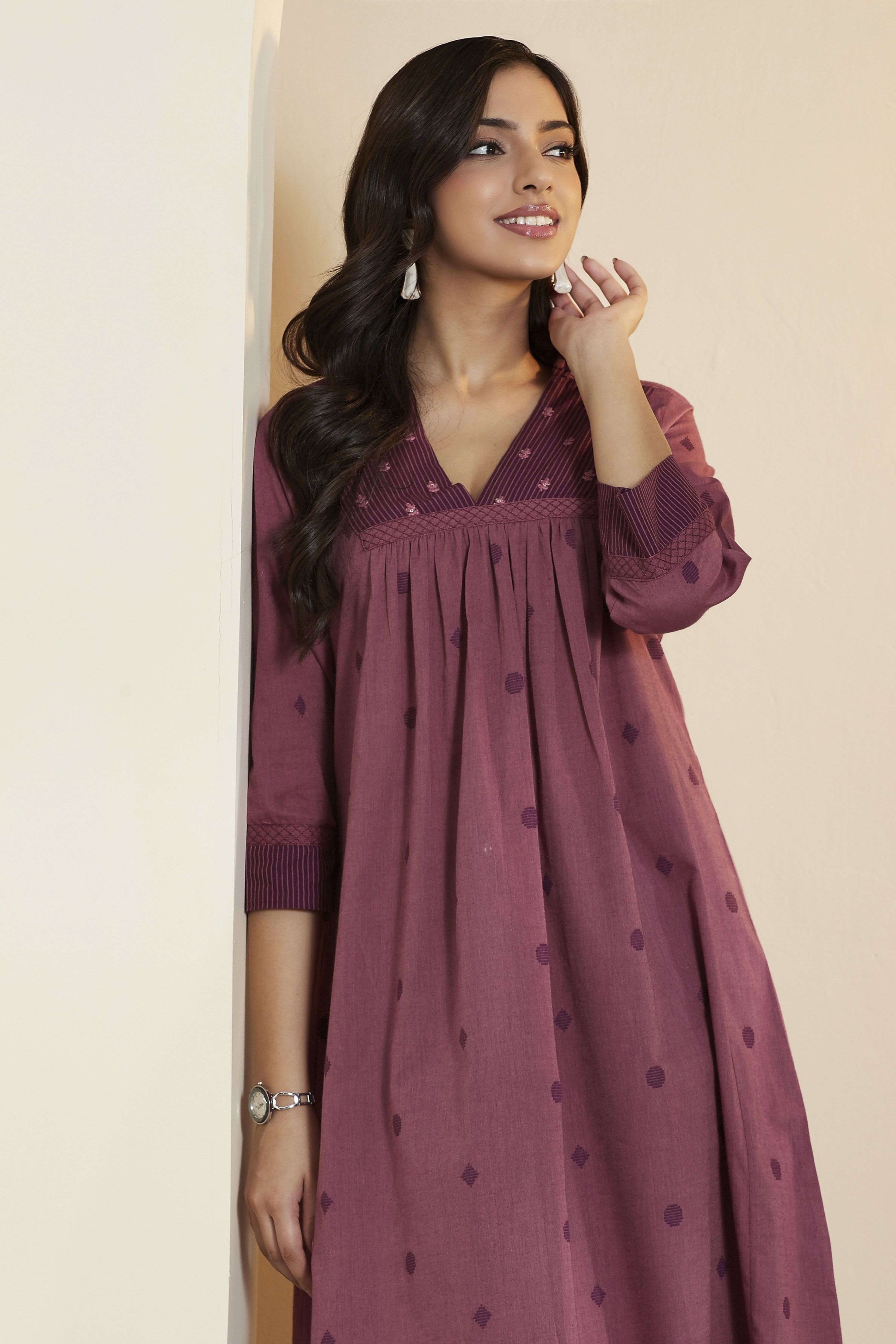 Old Rose Cotton A Line Kurta image number 1