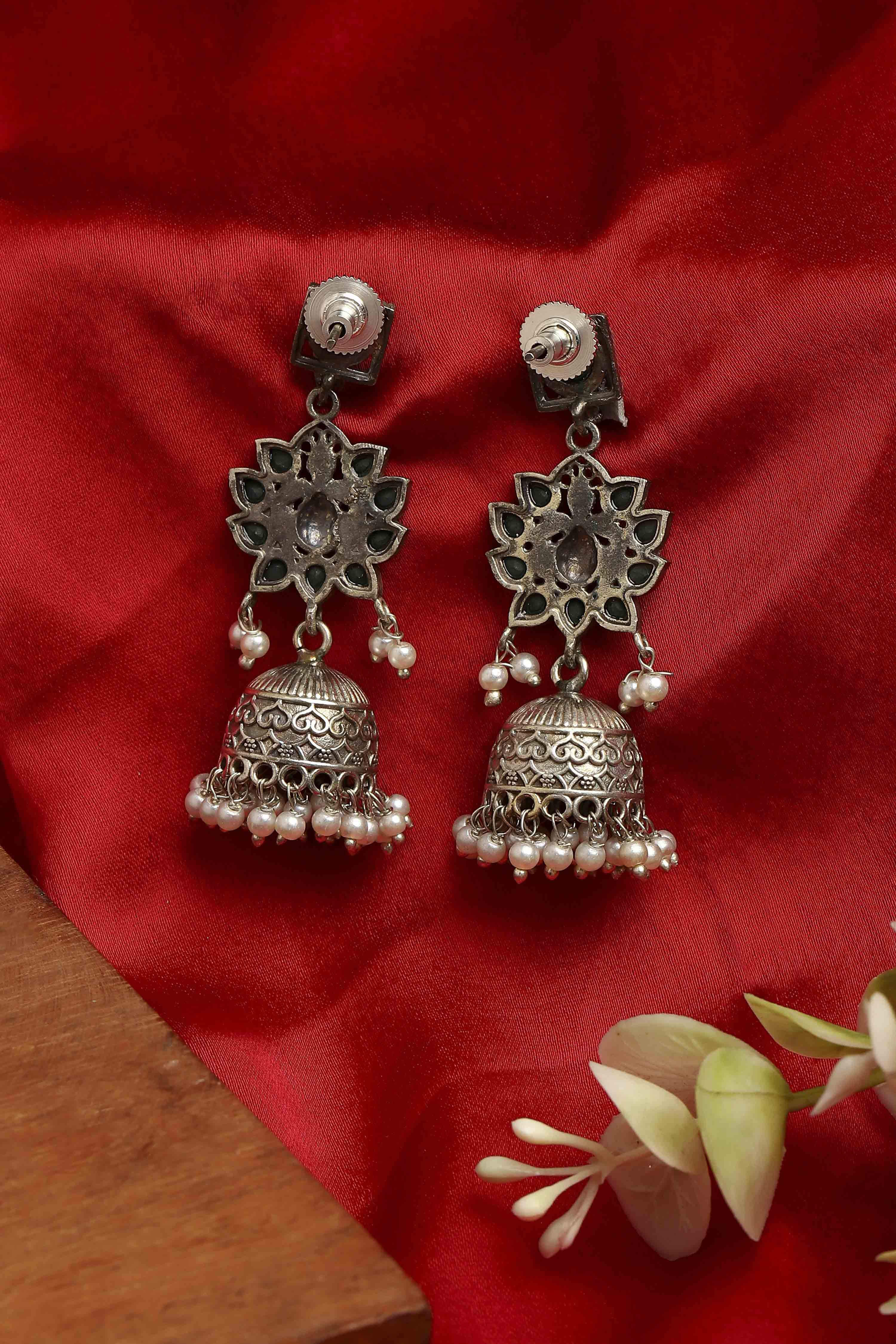 Green Brass Jhumka image number 2