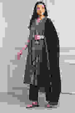 Black Cotton Printed Anarkali Suit Set image number 3