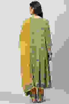 Mustard LIVA Kalidar Kurta Pant Suit Set image number 4