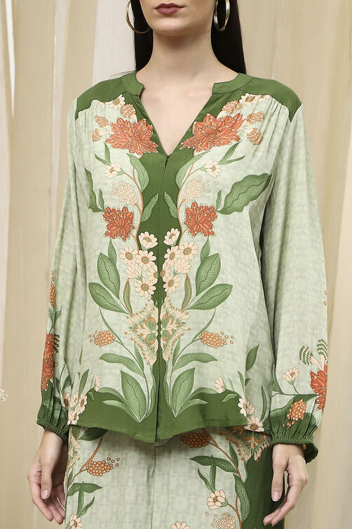 Green Viscose Blend Straight Printed Fusion Set image number 1