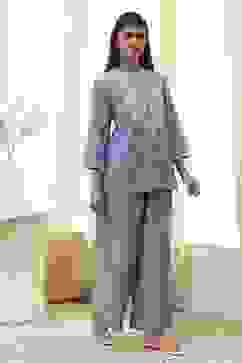 Dull Blue Cotton Straight Co-ord Set image number 5