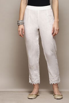 White Cotton Slim Solid Pants image number 5